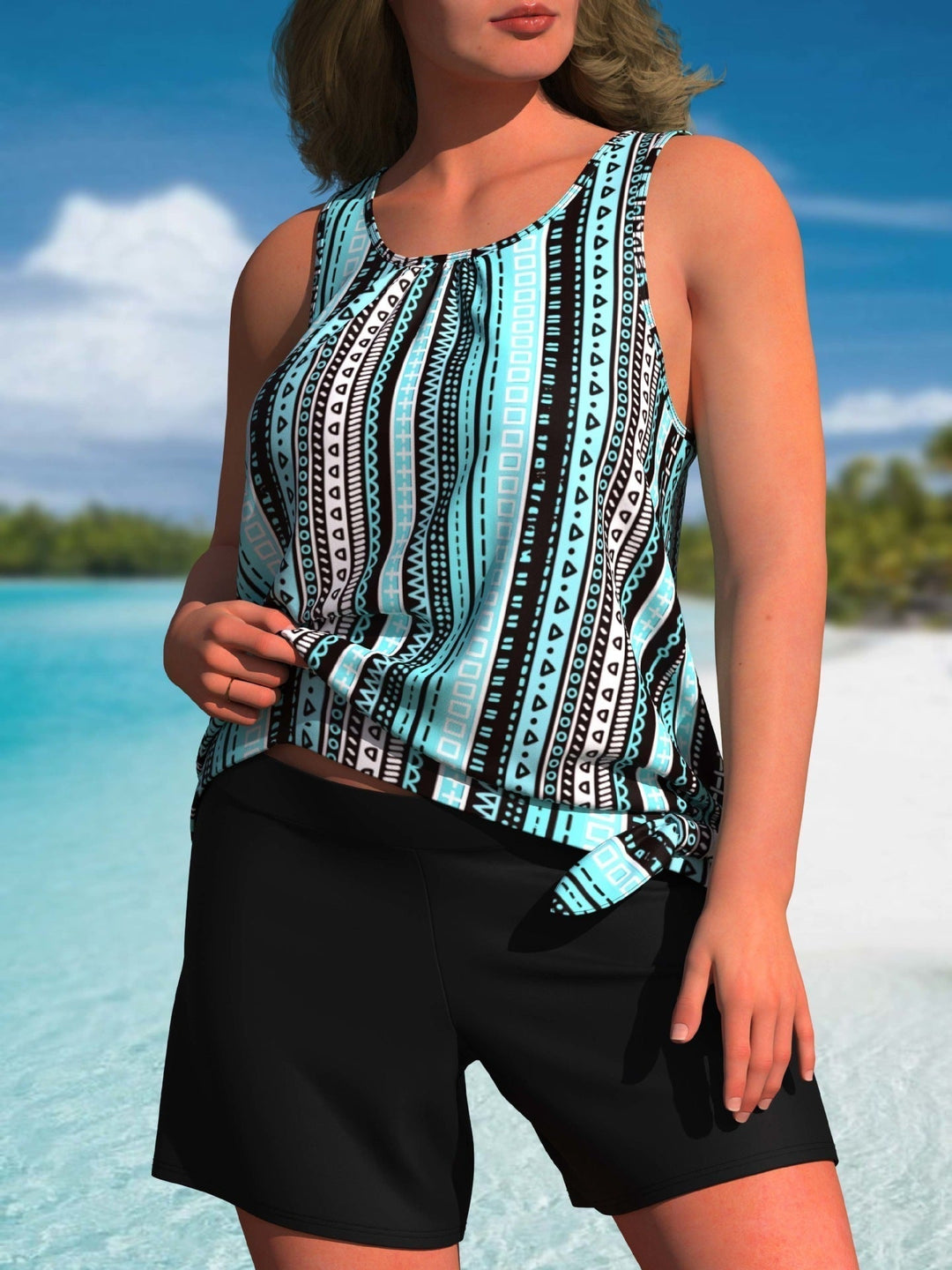 Romina - Eleganter High-Waisted Tankini mit tropischem Druck