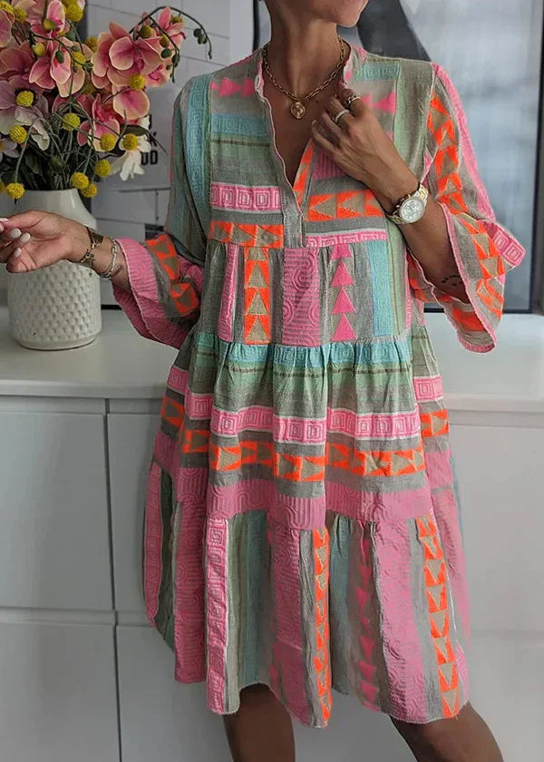 Ava - Schickes V-Ausschnitt Hanf Sommerkleid