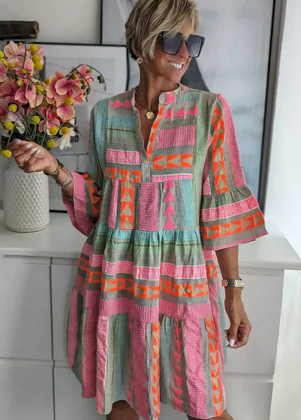 Ava - Schickes V-Ausschnitt Hanf Sommerkleid