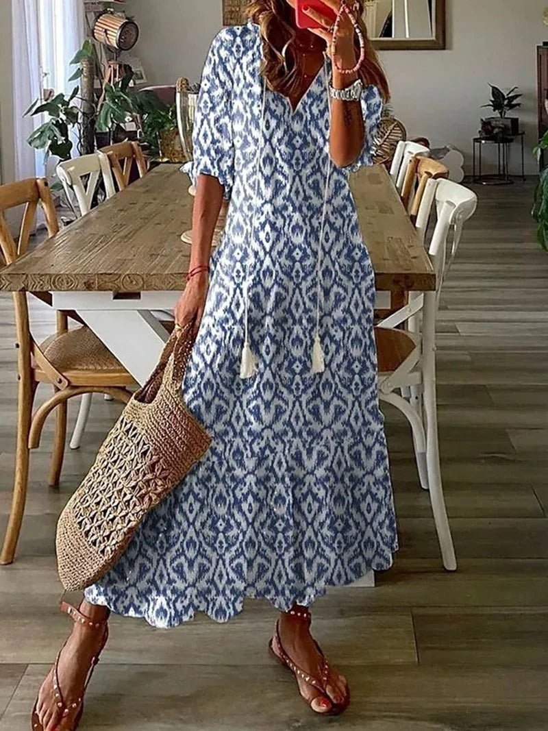 Lana - Figurbetonendes Boho-Maxikleid