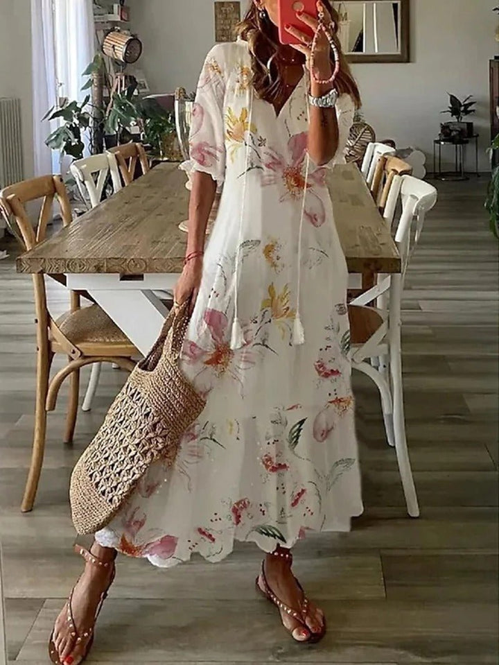 Lana - Figurbetonendes Boho-Maxikleid