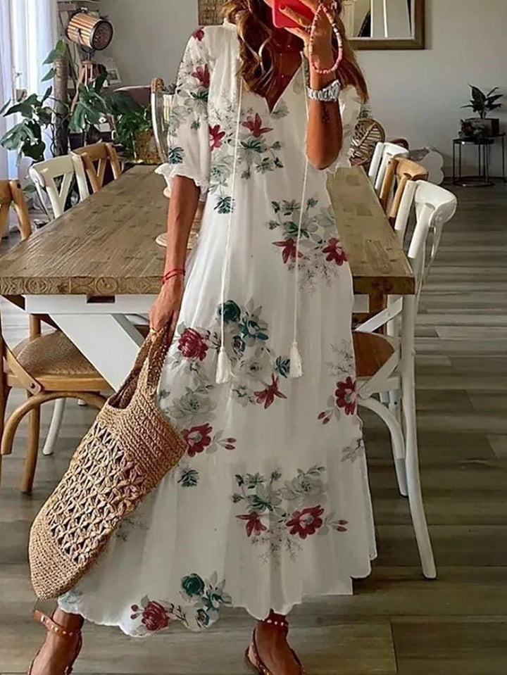 Lana - Figurbetonendes Boho-Maxikleid