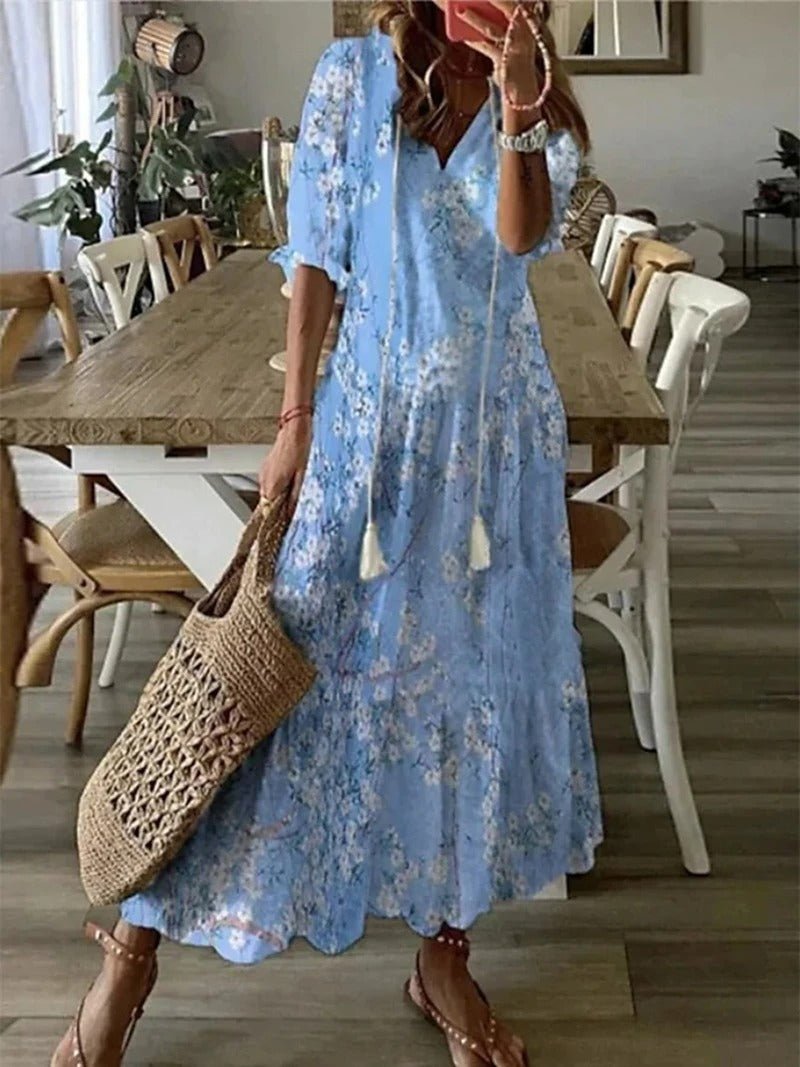 Lana - Figurbetonendes Boho-Maxikleid