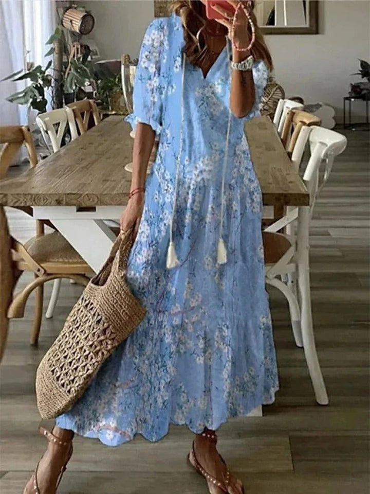 Lana - Figurbetonendes Boho-Maxikleid