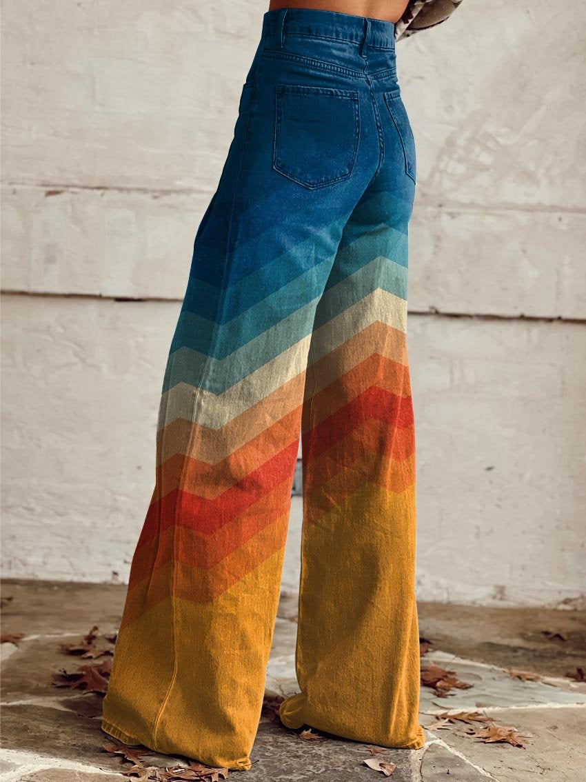 URSULA ORANGE UND BLAU GESTREIFTE BREIT GESCHNITTETE HOSE