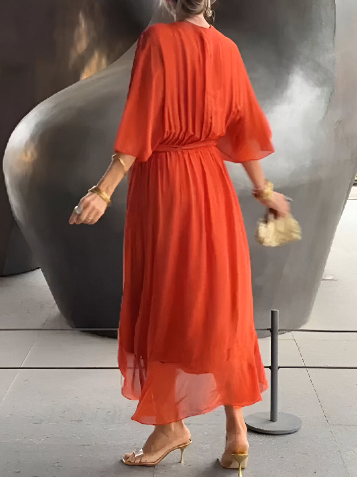 MONICA | CHIFFONKLEID MIT V-AUSSCHNITT